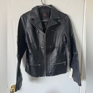 NEW Oscar Leopold Vintage Leather Jacket with Zipper Detailing Size M
